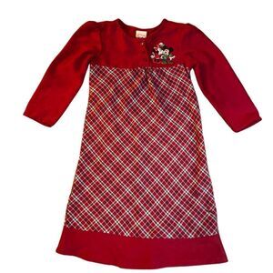 Disney Girls Red Long Plaid Mickey and Minnie Christmas Holiday Pajama Size XS 4